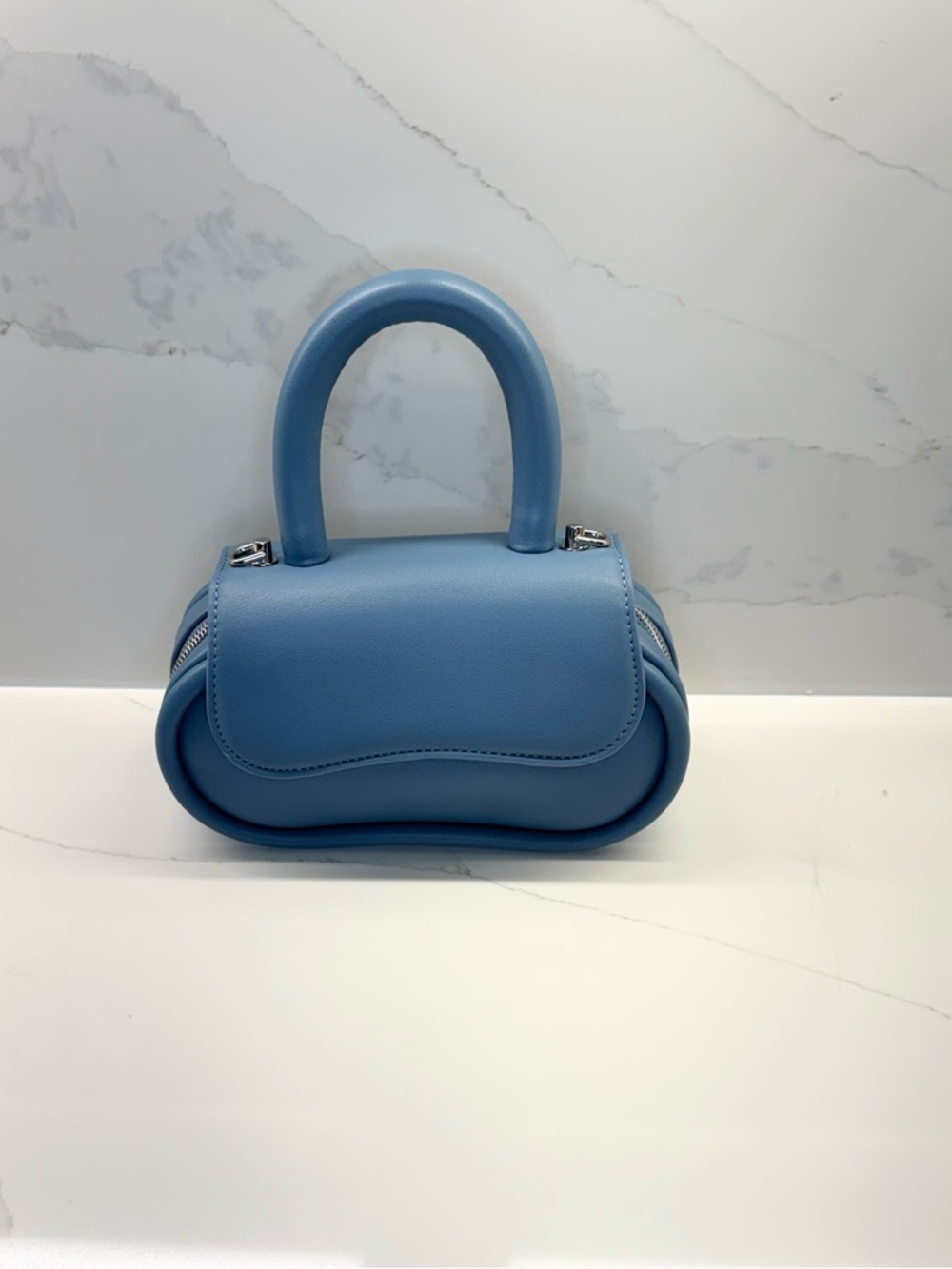 Sky Blue Top-Handle Leather Bag